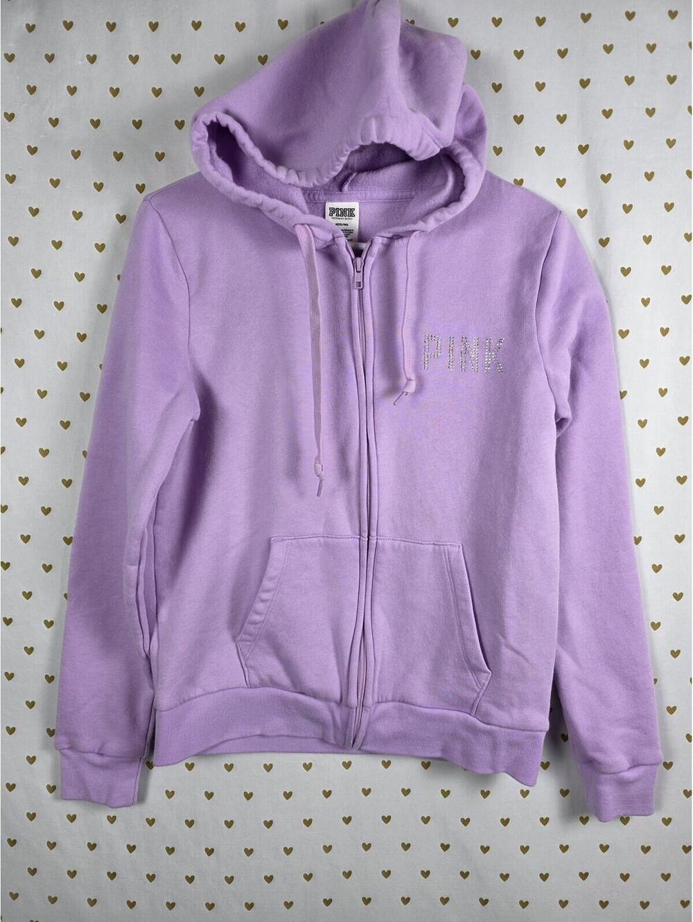 Victorias Secret Pink NEW NWT BLING Purple Studded Logo Hoodie Jacket MEDIUM